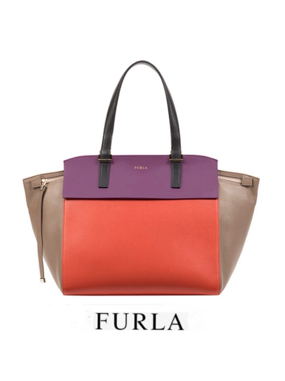 FURLA Dolce Vita Multi Block Color Leather Single Handle Luxury Shoulder Tote